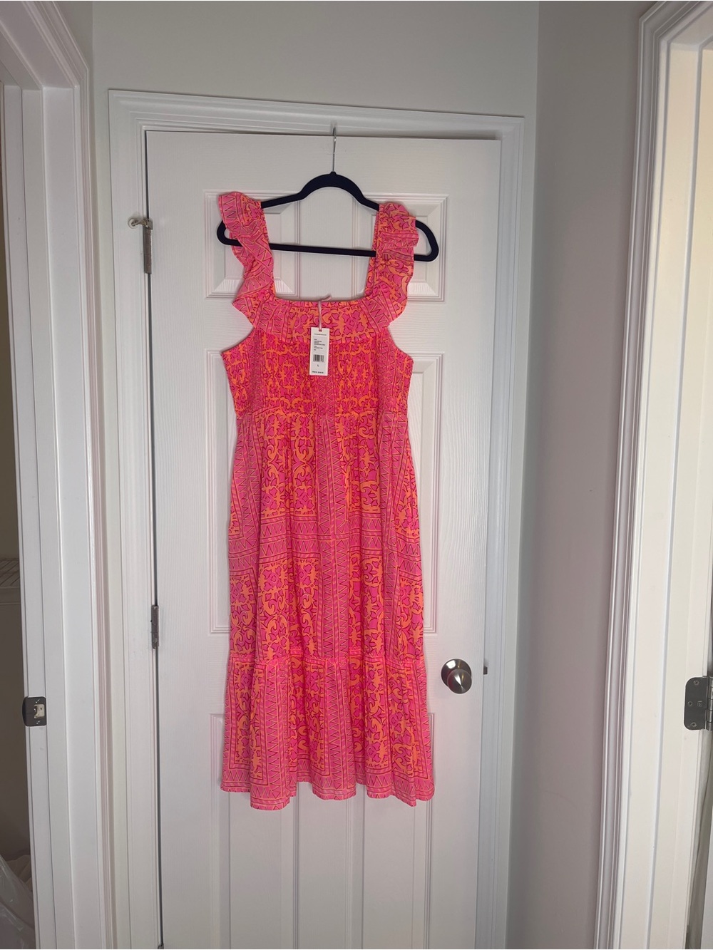 Vineyard Vines Pink & Orange Ruffle-Strap Maxi Dress